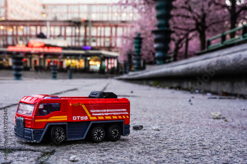 Stockholm, Sweden  A toy fire truck in Kungstradgarden park.