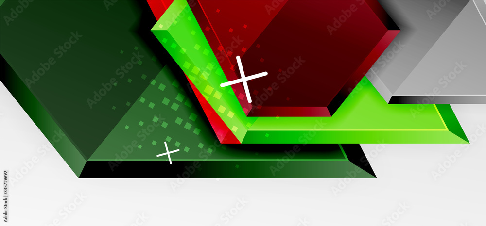 Metal glossy shiny geometric shapes with 3d effect composition. Techno futuristic vector abstract background For Wallpaper, Banner, Background, Card, Book Illustration, landing page