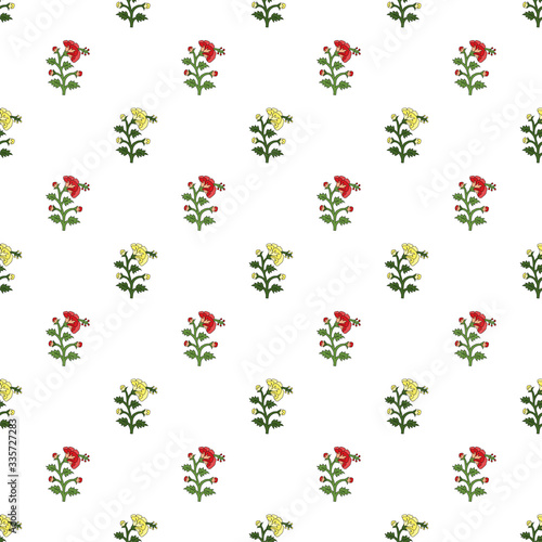 seamless red and yellow mughal flower pattern motifs. abstract vector flower illustration.