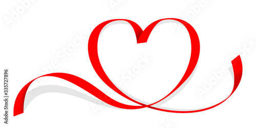 ribbon red heart shape isolated on white, ribbon line red heart-shaped, heart shape ribbon stripes red, copy space, border tape curl heart shaped for decoration greeting valentine card and mother day