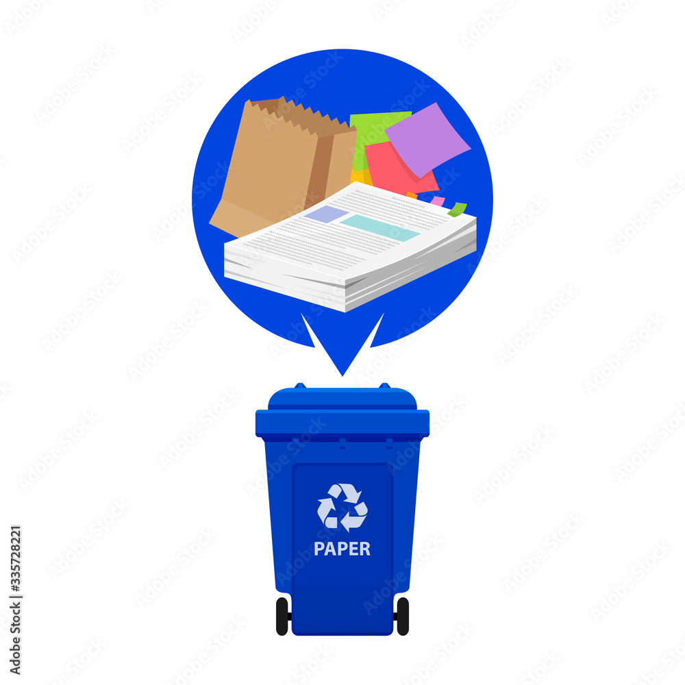 paper waste and blue recycling plastic bin isolated on white background, plastic bin and paper recycling garbage, waste paper trash, illustration clip art bin, 3r garbage paper waste and blue recycling plastic bin isolated on white background, plastic bin and paper recycling garbage, waste paper trash, illustration clip art bin, 3r garbage