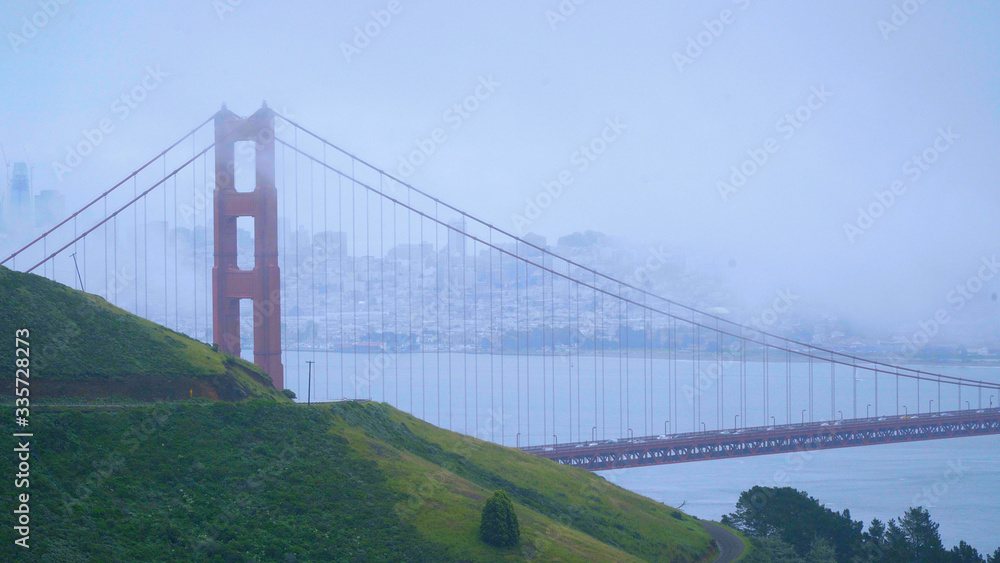 The Golden Gate Bridge in San Francisco in the mist