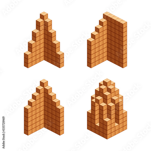 wooden cubes isometric for children learning, tower wood cubes sample different isolated on white, 3d cubes wood for logic counting of preschool children, block wooden square for mathematical game kid