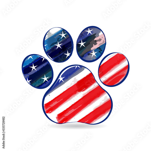 Footprint dog american flag USA watercolor logo vector