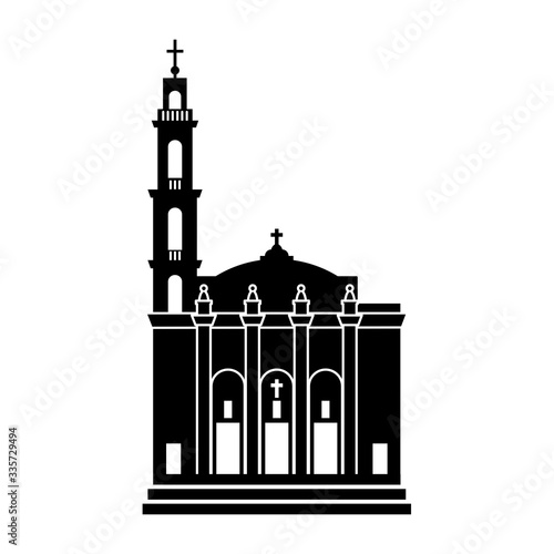 Detailed black silhouette of Shrine of Christ the King Sovereign Priest in Chicago (Illinois, United States) on a white background. Simple clipart, catholic temple vector icon