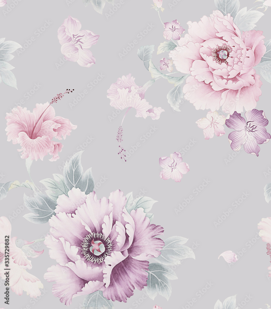 Oriental style painting, Ink Painting of Chinese Peony，seamless pattern, can be used for  floral poster, wrapping paper pattern , invite. Decorative greeting card or invitation design background
