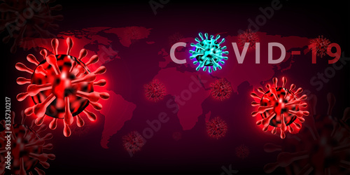 Coronavirus disease COVID-19 infection medical . world pathogen respiratory influenza covid virus cells. New official name for Coronavirus disease named COVID-19 using as background and wallpaper.