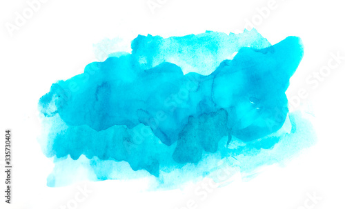 Fototapeta Naklejka Na Ścianę i Meble -  Watercolor brush texture background. Blue color paint stain splash water pattern on white paper
