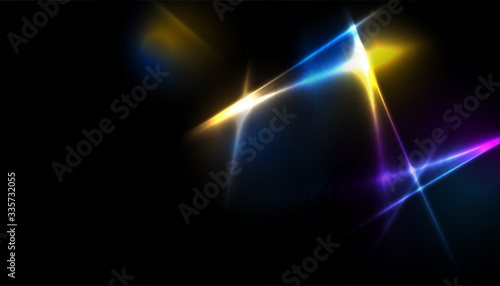 Abstract blue orange purple tech glowing neon lines background. Laser show iridescent graphic design. Vector illustration