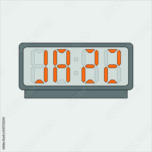 Vector image or picture of digital clock or alarm with orange letters showing text on the light grey background. Stylized word jazz on digital or electronic device