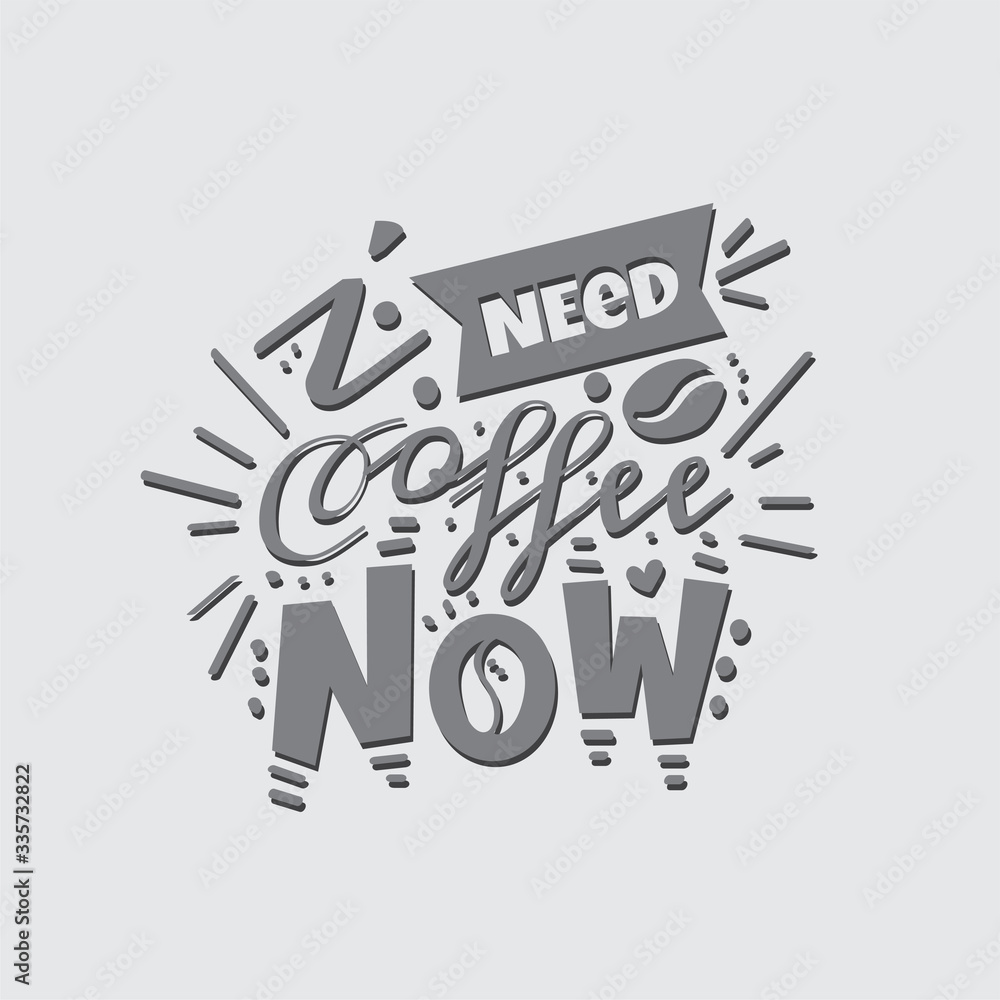 I need coffee now freehand vector lettering. Abstract drawing with text isolated on grey backdrop. Hearts, drops, and spots design element I need coffee now freehand vector lettering. Abstract drawing with text isolated on grey backdrop. Hearts, drops, and spots design element
