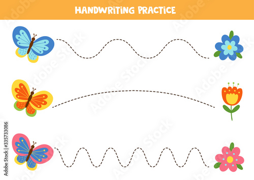 Tracing lines with colorful butterflies and flowers.