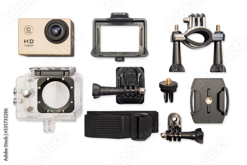 HD action camera isolated on white background