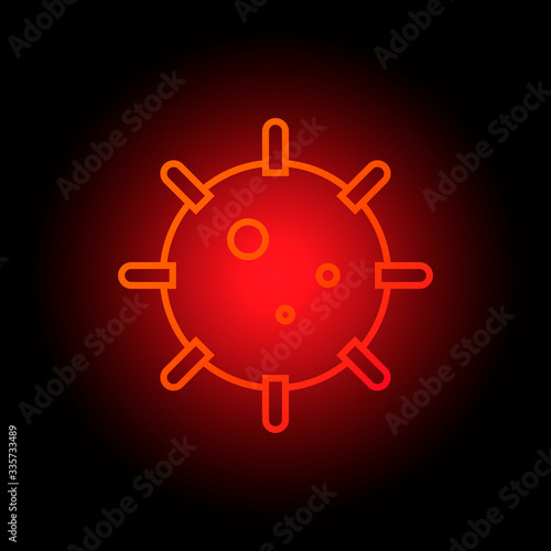 Coronavirus vector red outline symbol. Sign 2019-nCoV on black background. Gradient illustration of a new world virus. MERS-Cov, Covid-19, coronavirus. Abstract virus line art model illustration