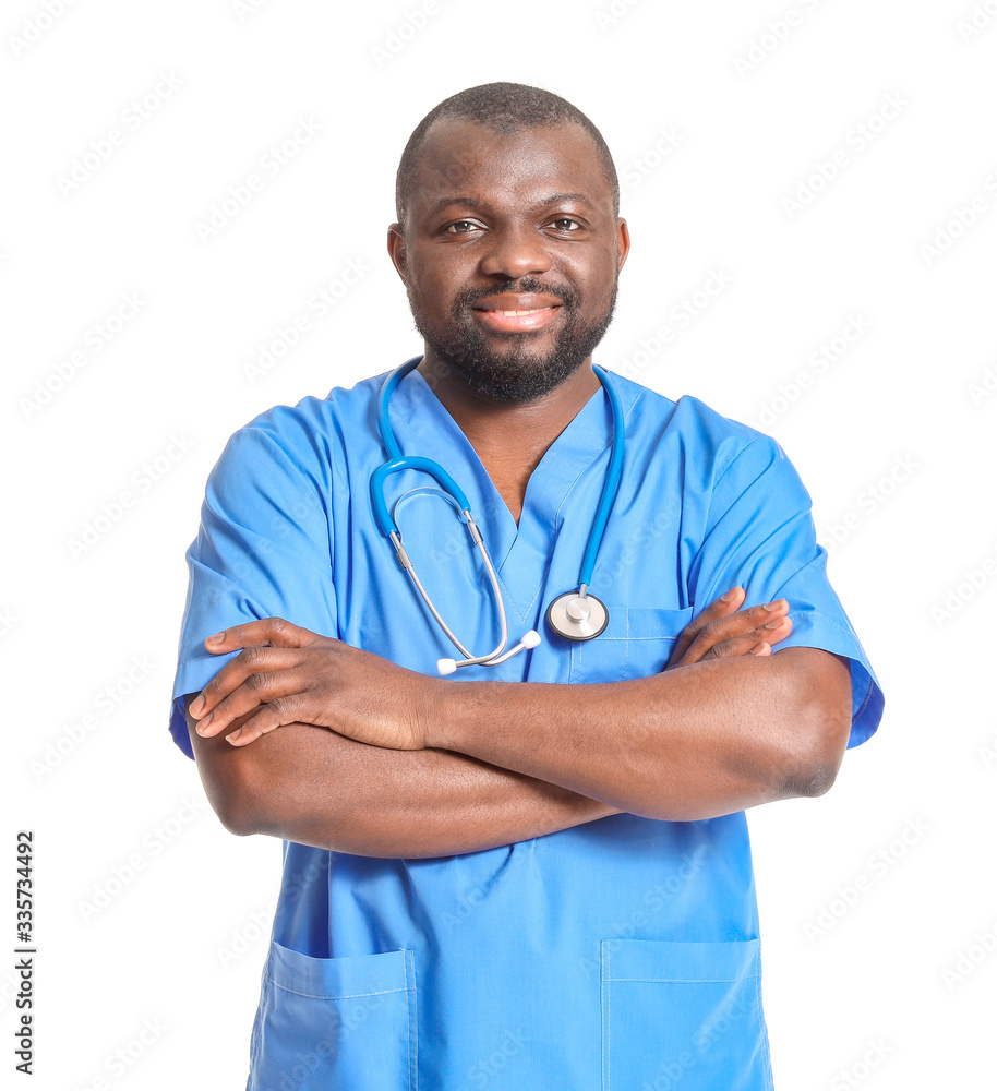 African-American doctor on white background African-American doctor on white background