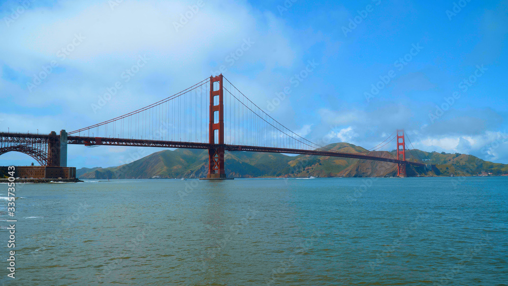 Famous Golden Gate Bridge in San Francisco - view from Crissy Fields