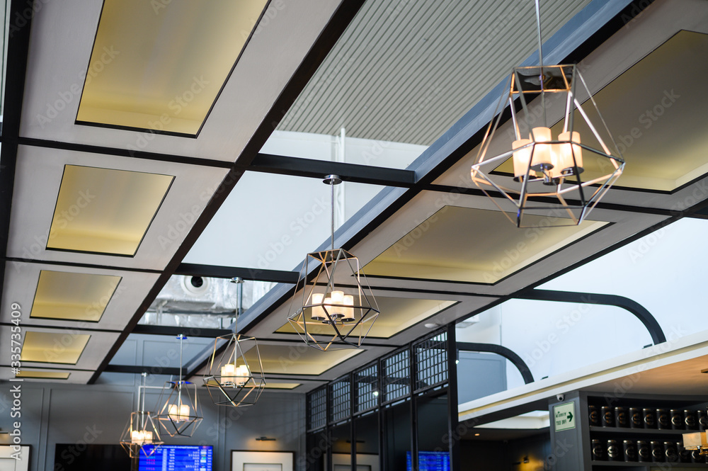 Modern black wire frame ceiling lamp interior lighting bulbs vintage style decoration contemporary. Modern black wire frame ceiling lamp interior lighting bulbs vintage style decoration contemporary.