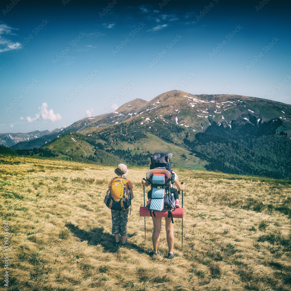 Active family on a trekking da