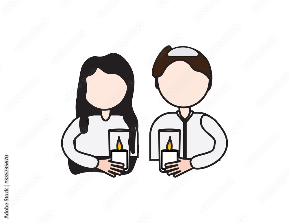 Girl and Boy with White Shirts Holding Memorial Candles Girl and Boy with White Shirts Holding Memorial Candles