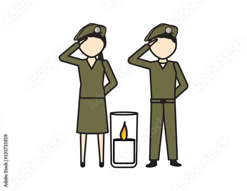 Two Soldiers Salutes Near Memorial Candle