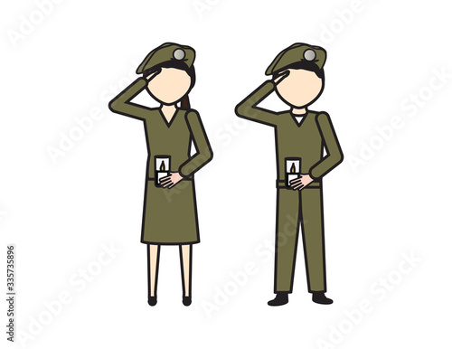 Two Soldiers Salutes and Holding Memorial Candles