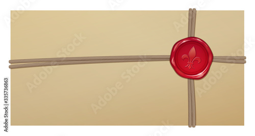 紙紐で縛った封筒とシーリングワックス_封蝋イラスト