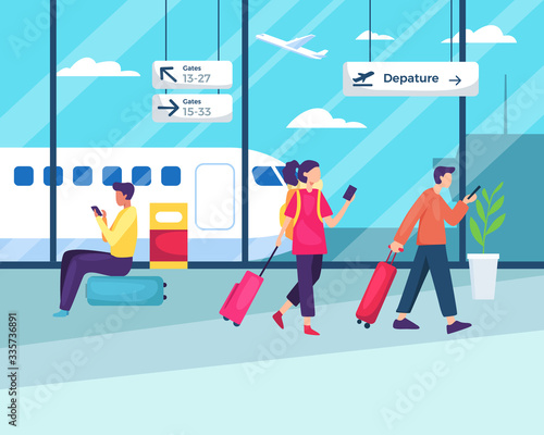 People sitting and walking in airport