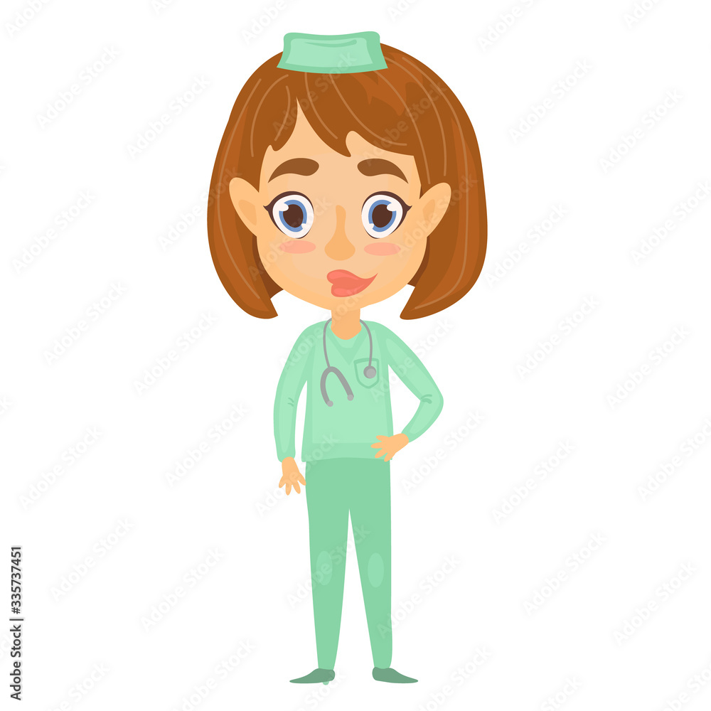 Fototapeta premium vector illustration with doctor in cute cartoon style. medical worker. character people.