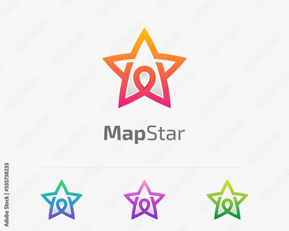 Star with map pin logo variations Star with map pin logo variations
