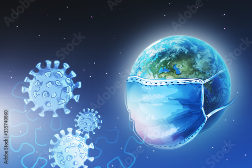Earth in mask, coronavirus pandemia