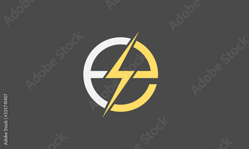Initial E Letter with Lightning Bolt Logo Vector Template Design