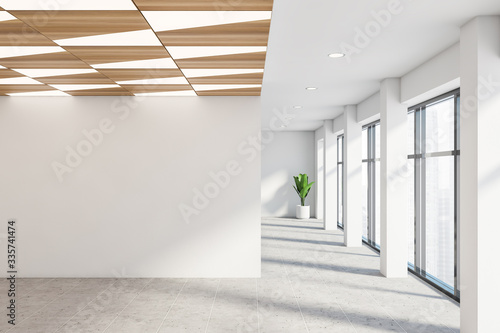 Empty white office hall with mock up wall