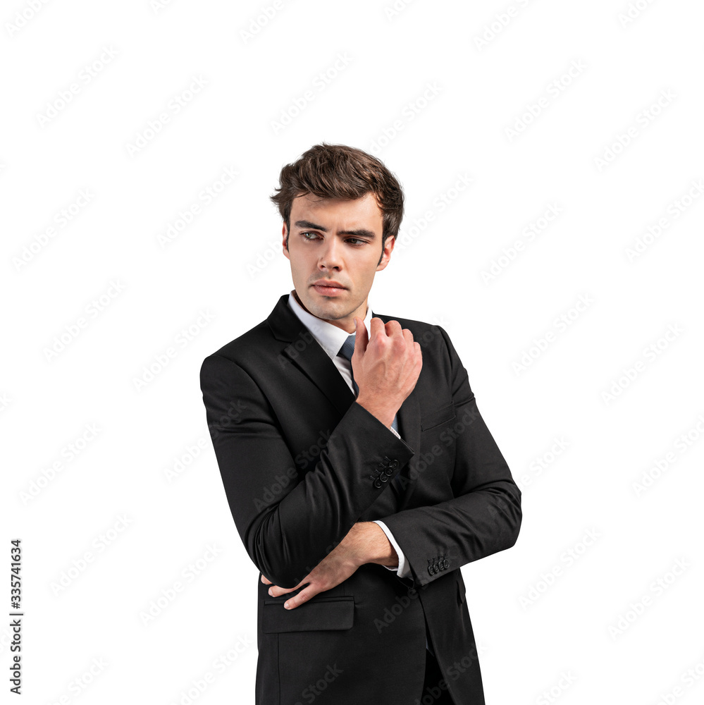 Thoughtful European businessman, isolated portrait Thoughtful European businessman, isolated portrait