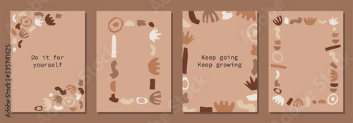 Positive motivation posters set with quote on trendy abstract background with minimal shapes in neutral colors for your decoration, vector illustration