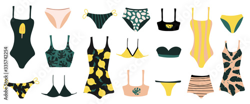 fashion swimwear, bikini, underpants with tropical print