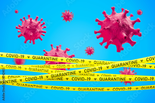 Coronavirus quarantine concept, red and blue