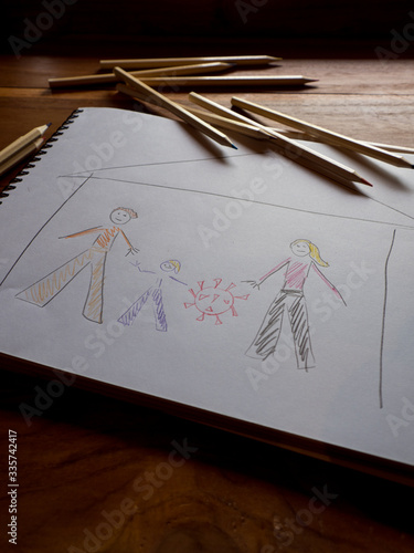 Children's Drawing of a Family in Corona Quarantine