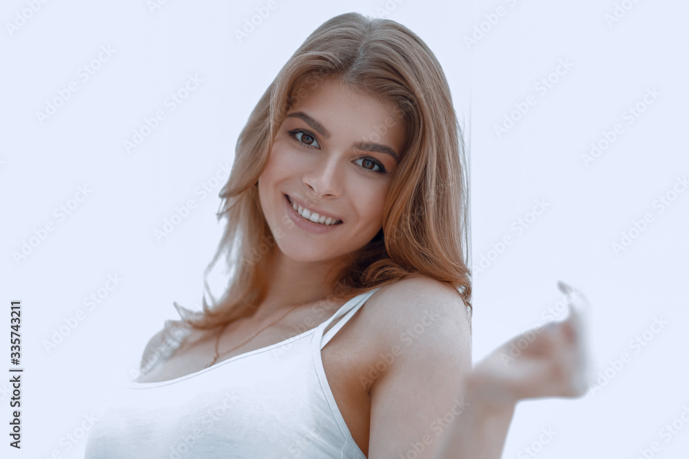 closeup portrait of a young woman's face with light make-up closeup portrait of a young woman's face with light make-up