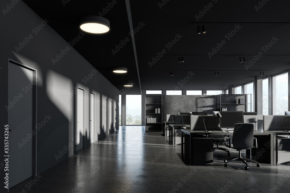 Modern gray open space office interior Modern gray open space office interior