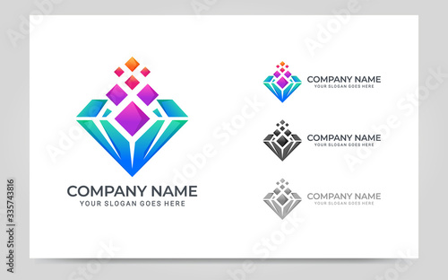 Modern diamond digital mining logo. Editable logo design. Vector graphic illustration