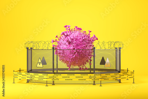 Coronavirus quarantine concept, tape and fence