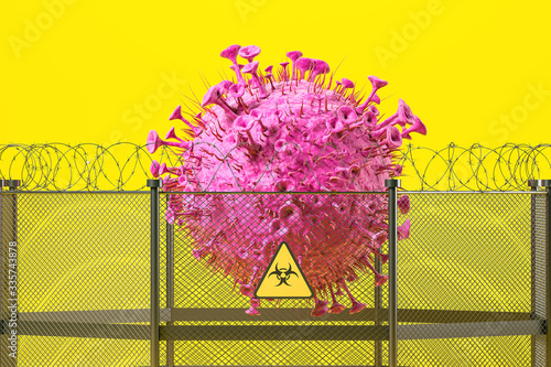 Coronavirus quarantine concept, fence and barbwire