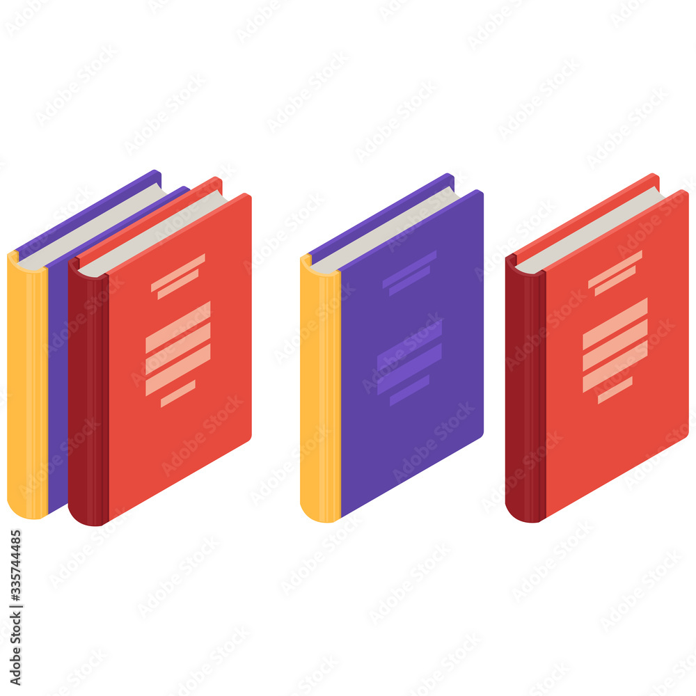 Books, textbooks, isometric design. 3D render. Vector illustration. Books, textbooks, isometric design. 3D render. Vector illustration.