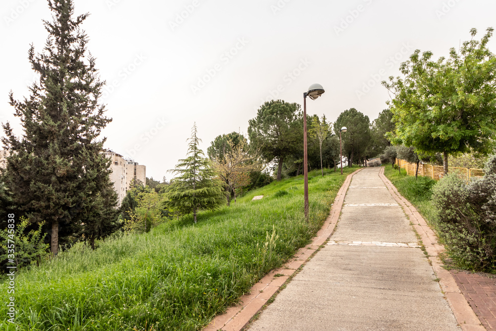 05-04-2020 Jerusalem, Israel. Curfew because of the corona virus to prevent the spread, an empty park