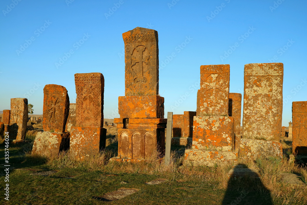 Remains of a Large Cluster of Early khachkars (Armenian Cross-stone) at Noratus Medieval Cemetery, Armenia