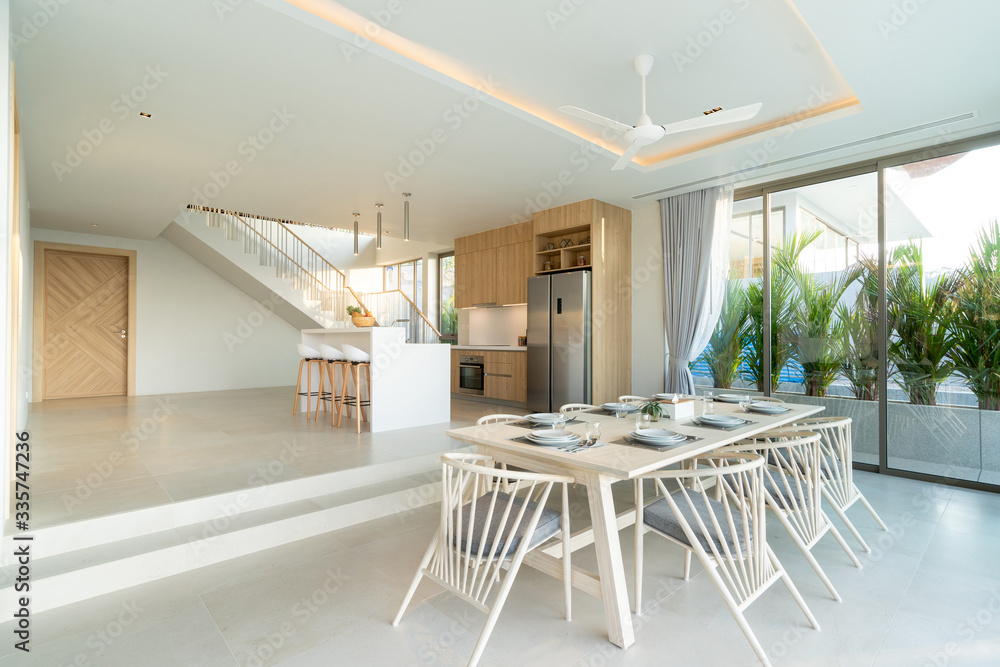 Interior design of dining area in pool villa, house, home, condo and ...