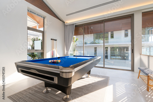 Interior design of pool table in pool villa, house, home, condo and apartment