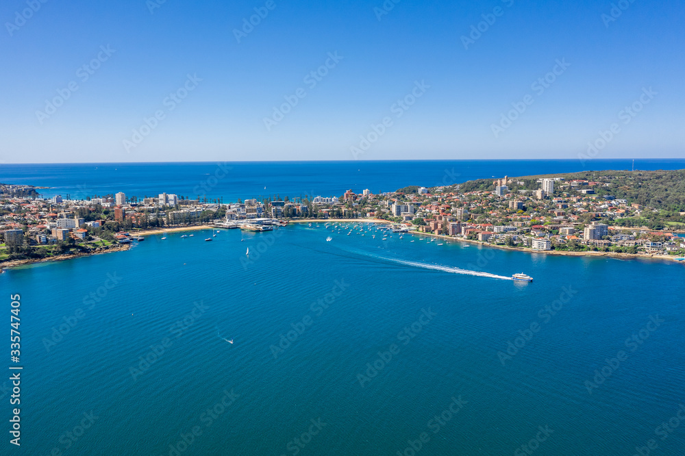 Aerial view on famous Manly Wharf and Manly, Sydney, Australia.