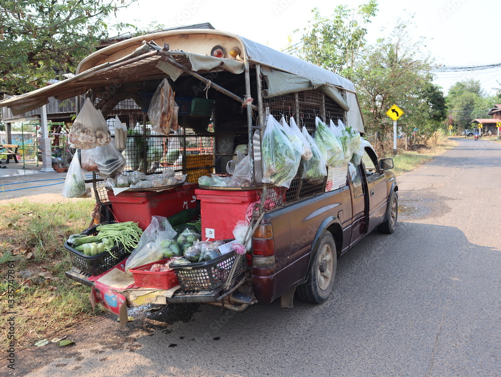 The car market sells fresh food in rural villages.