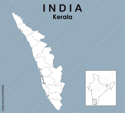Kerala map. vector illustration of district map of Kerala with outline border